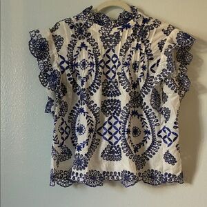 Elegant Blue and White Lace Blouse